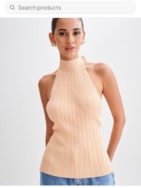 Laila Longline Halter Rib Knit Top - Light